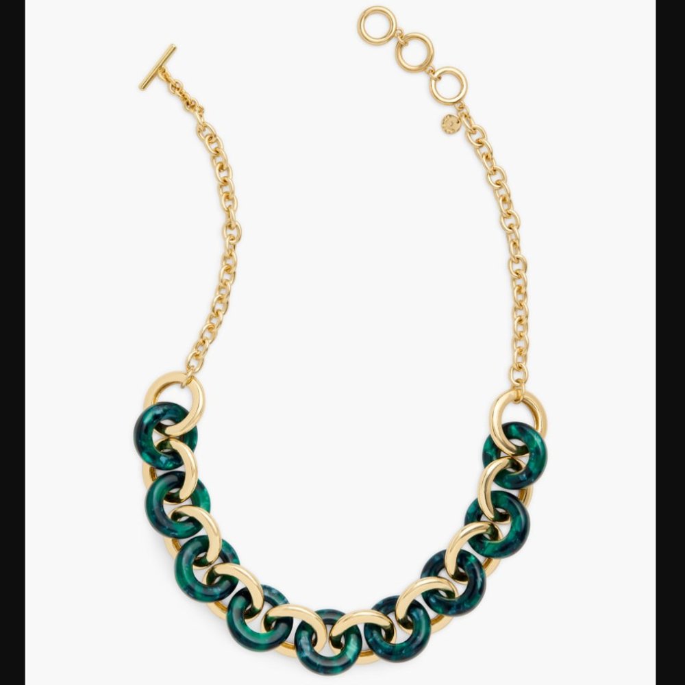 Talbots Green Marbled Resin Short Links Necklace